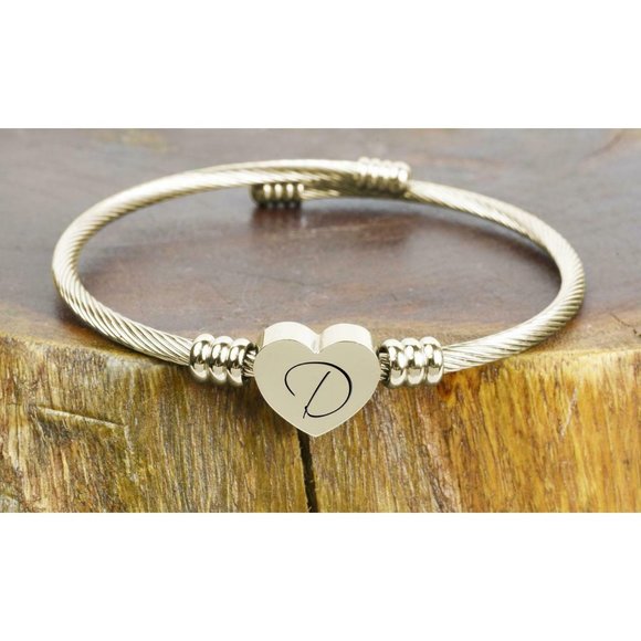 Stainless Steel Heart Cable Initial Bracelet NEW - Picture 4 of 9